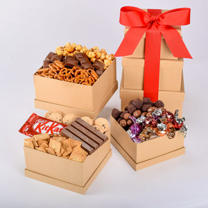 Gift Tower With Cookies Crackers And Chocolate