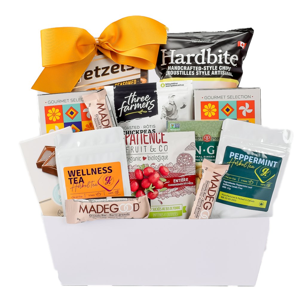 Healthy Snacks Gift Basket With Tea, And Ginger Candy