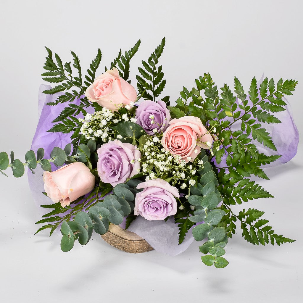 Half A Dozen Mixed Lavender Rose Arrangement