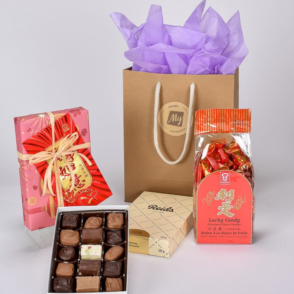 Chinese New Year Gift With Lucky Candies And Chocolate