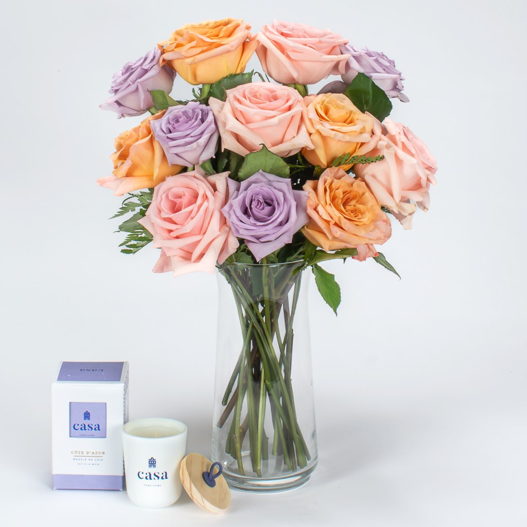 Casa Soy Candle And Mixed Roses In Vase