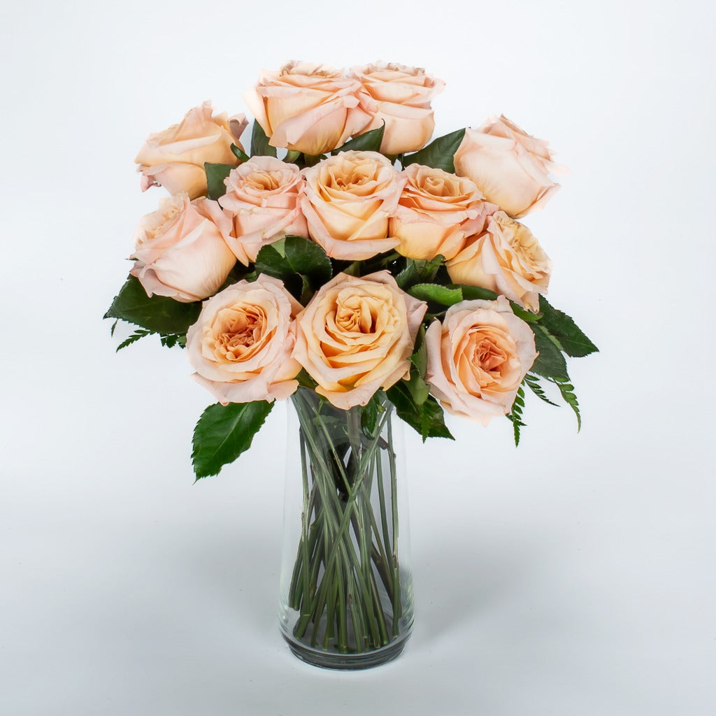 Shimmer Peach Roses In A Vase