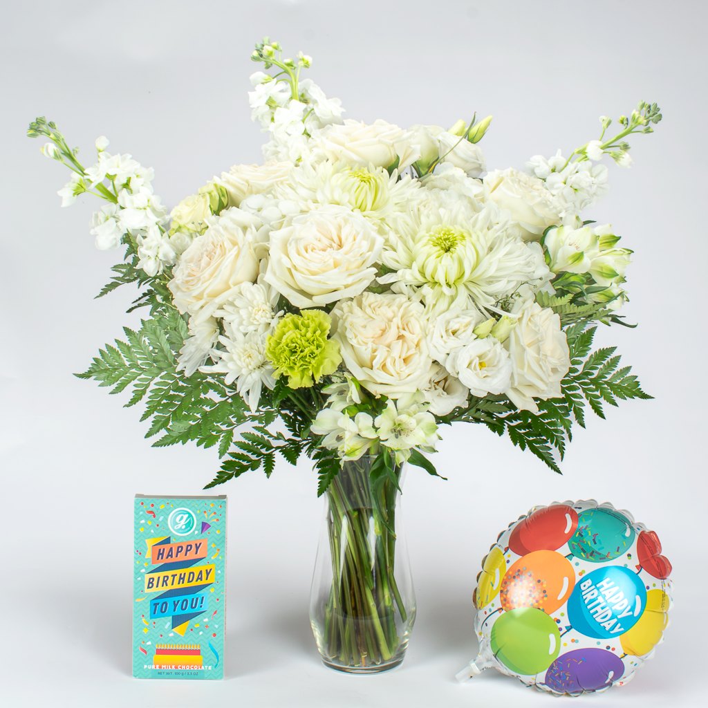 Premium White Birthday Flowers In Vase