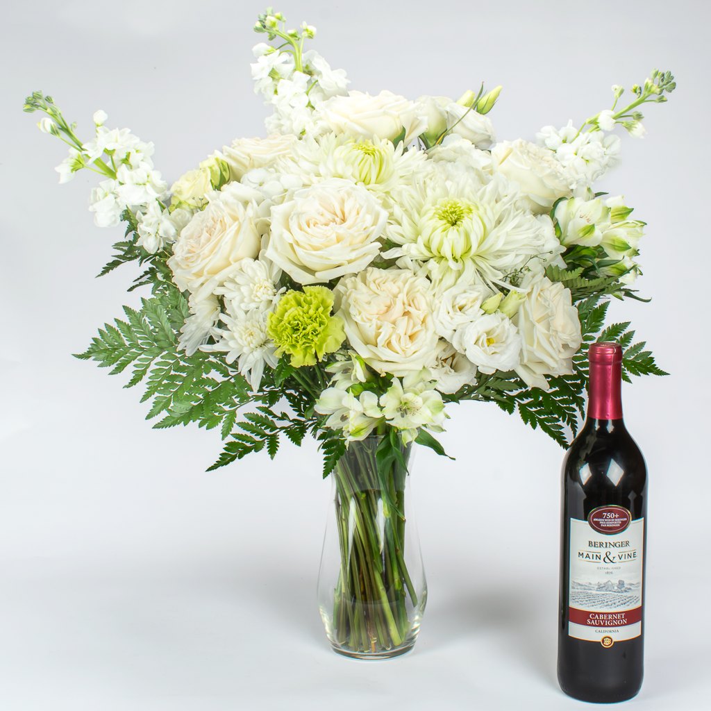 Luxury White Flowers In Vase With Wine