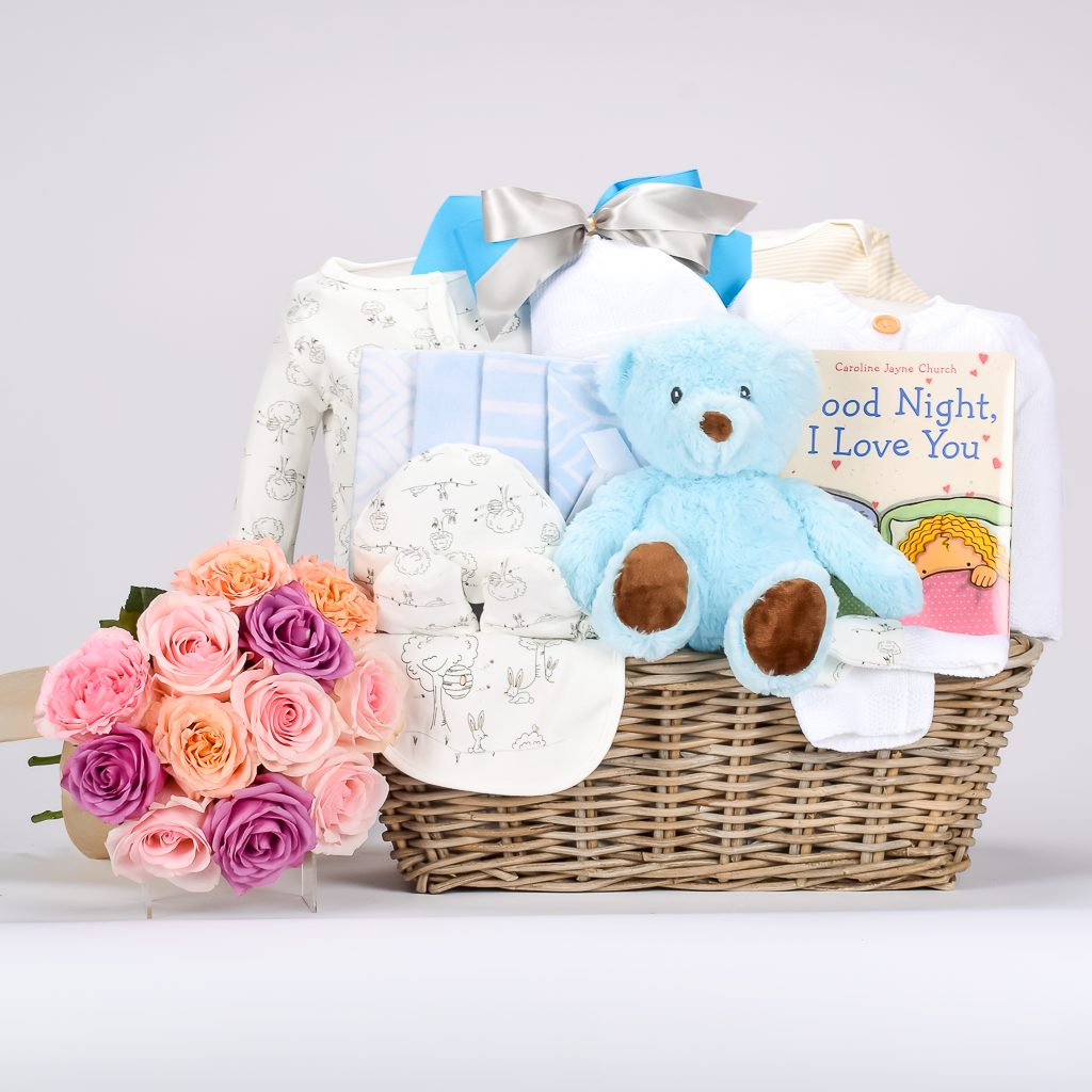 Mixed Roses And Baby Boy Gift For Delivery