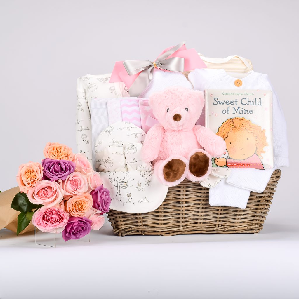 Baby Girl Gift With 12 Mixed Roses