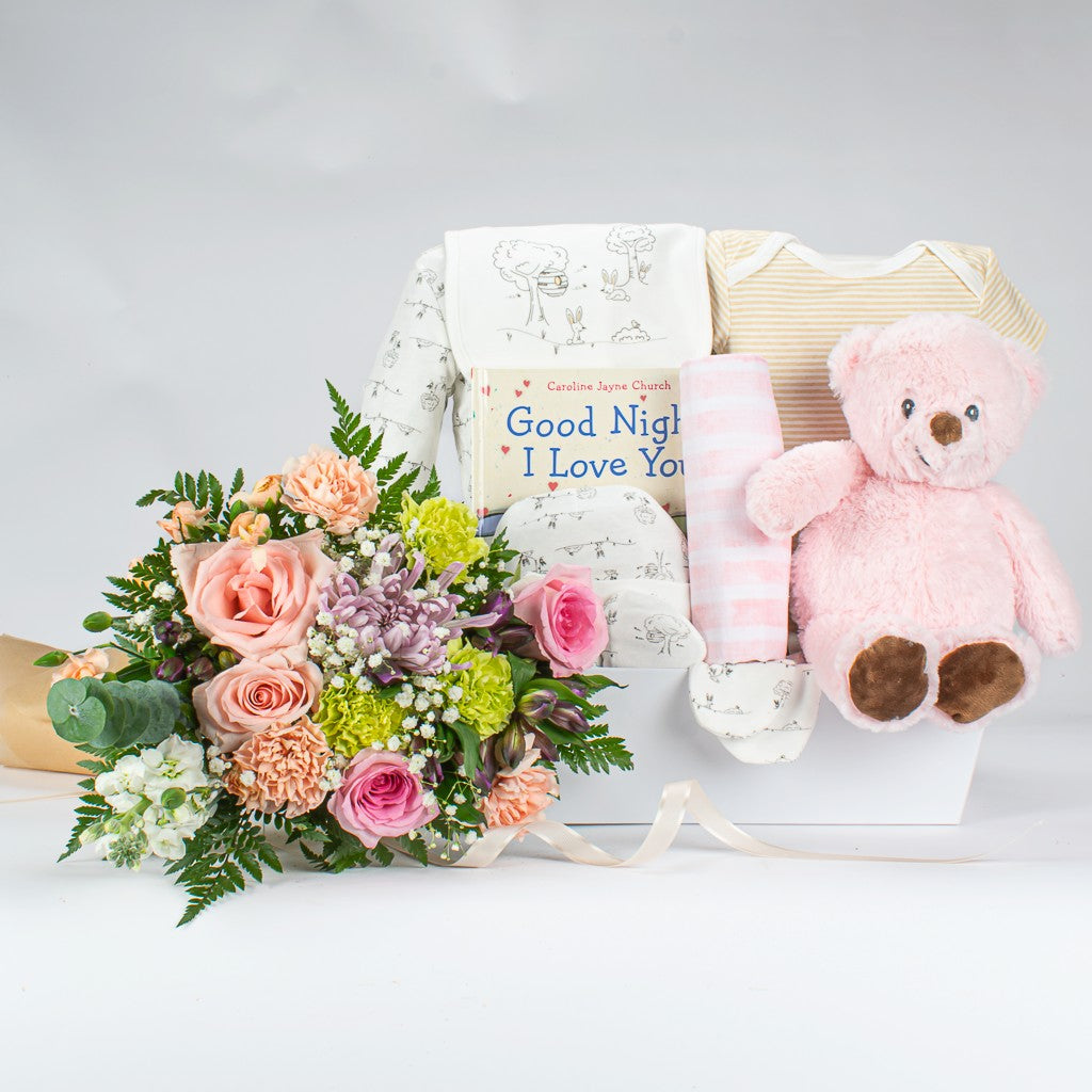 Flower Arrangement With Baby Girl Gift