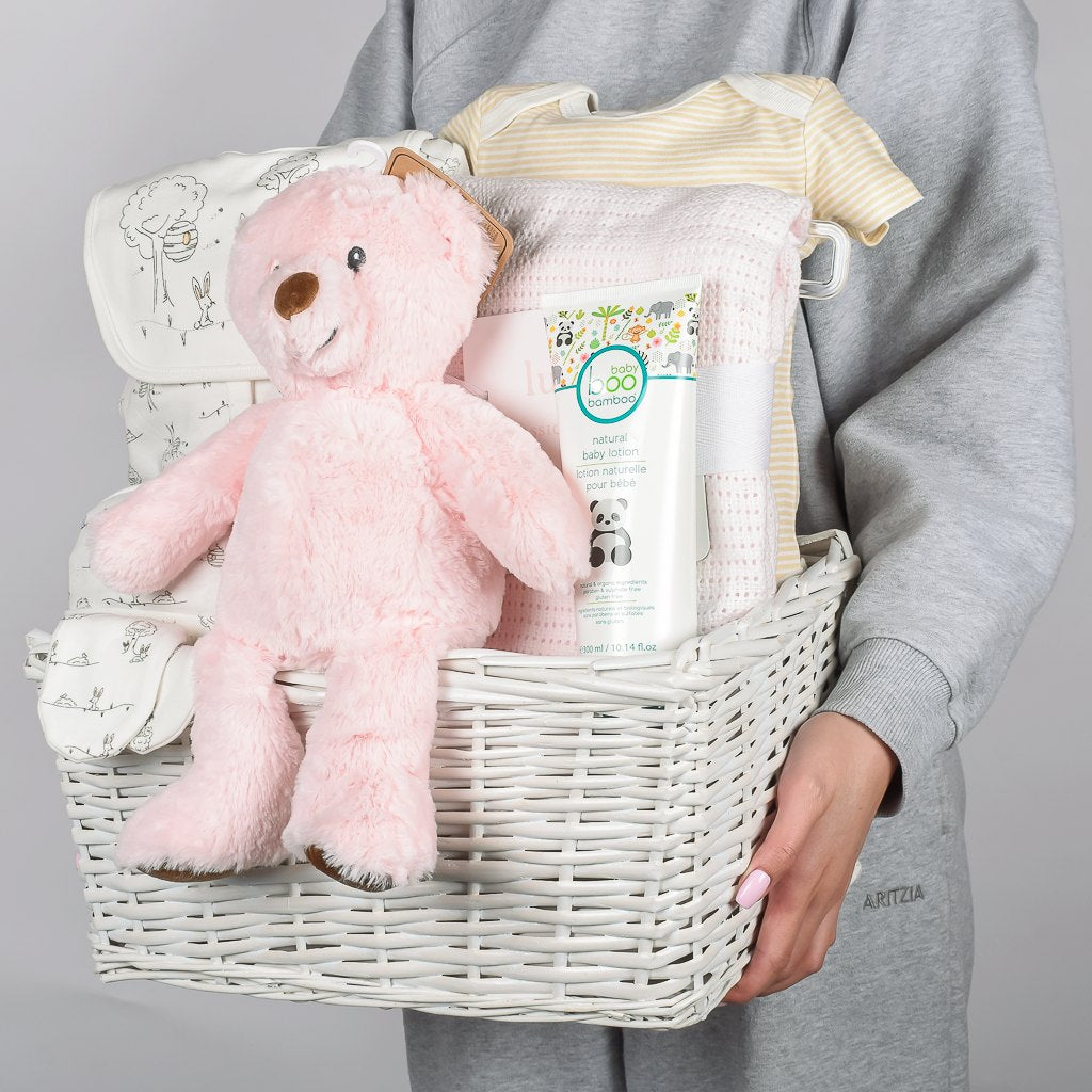 Baby Girl Gift Basket With Lotion, Blanket And Teddy