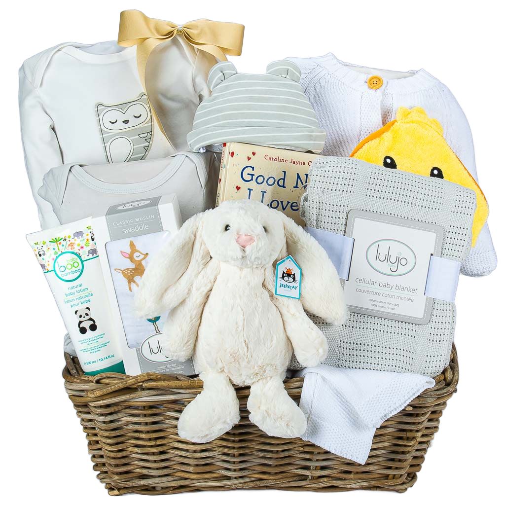 Amazon.com : Baby Shower Gifts, Neutral Baby Gift Baskets Woven Gift Box  Muslin Swaddle Blankets Babies Lovey Toy Rattle Socks Bibs Onesies Infant  Gift Essentials, Newborn Baby Gifts for Girls Boys :