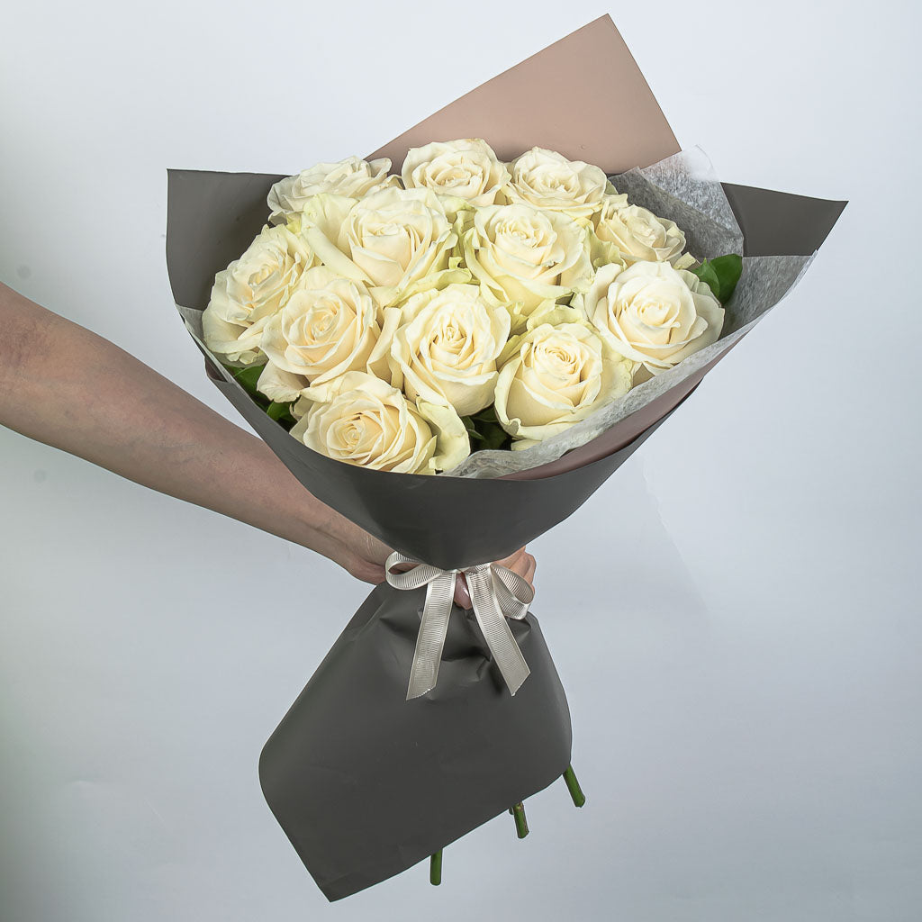 White Dozen Rose Bouquet Deluxe